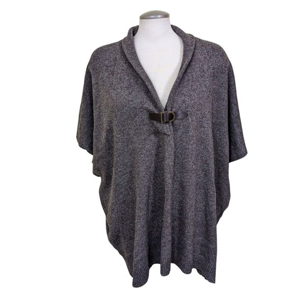 Blarney Woollen Mills Silk Merino Wool Buckle Knit Poncho Sweater Dolman Taupe - Picture 2 of 8
